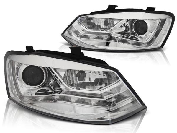 LED Tagfahrlicht Design Scheinwerfer für VW Polo 6R 09-14 chrom
